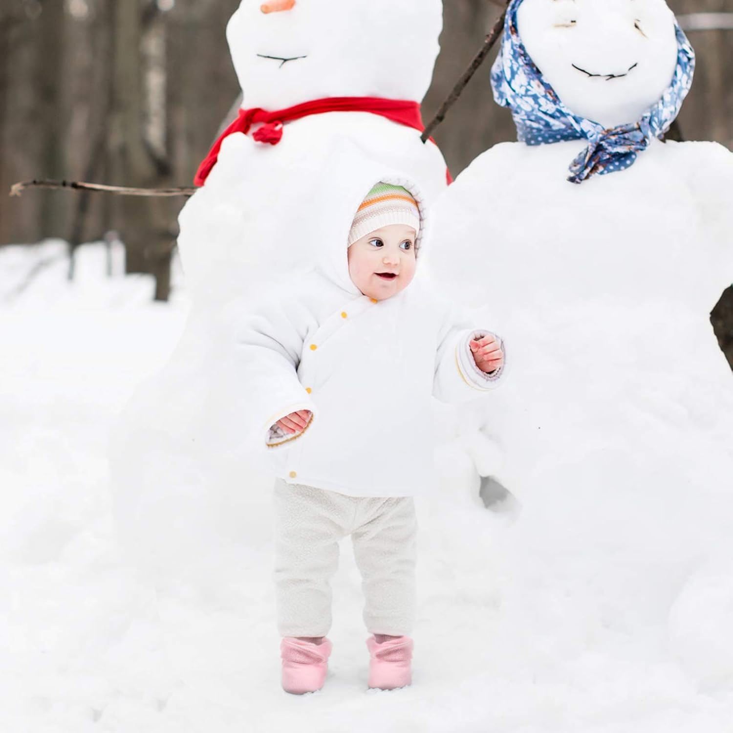 SATINIOR 3 Pairs Unisex Cozy Fleece Baby Booties with 3 Pairs Infant Cotton Socks - Image 6