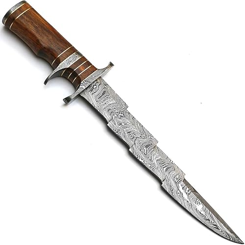 PAL 2000 KNIVES Cuchillo Bowie de caza hecho a mano de acero de Damasco de 15 pulgadas, mango de madera rosa con funda 9157