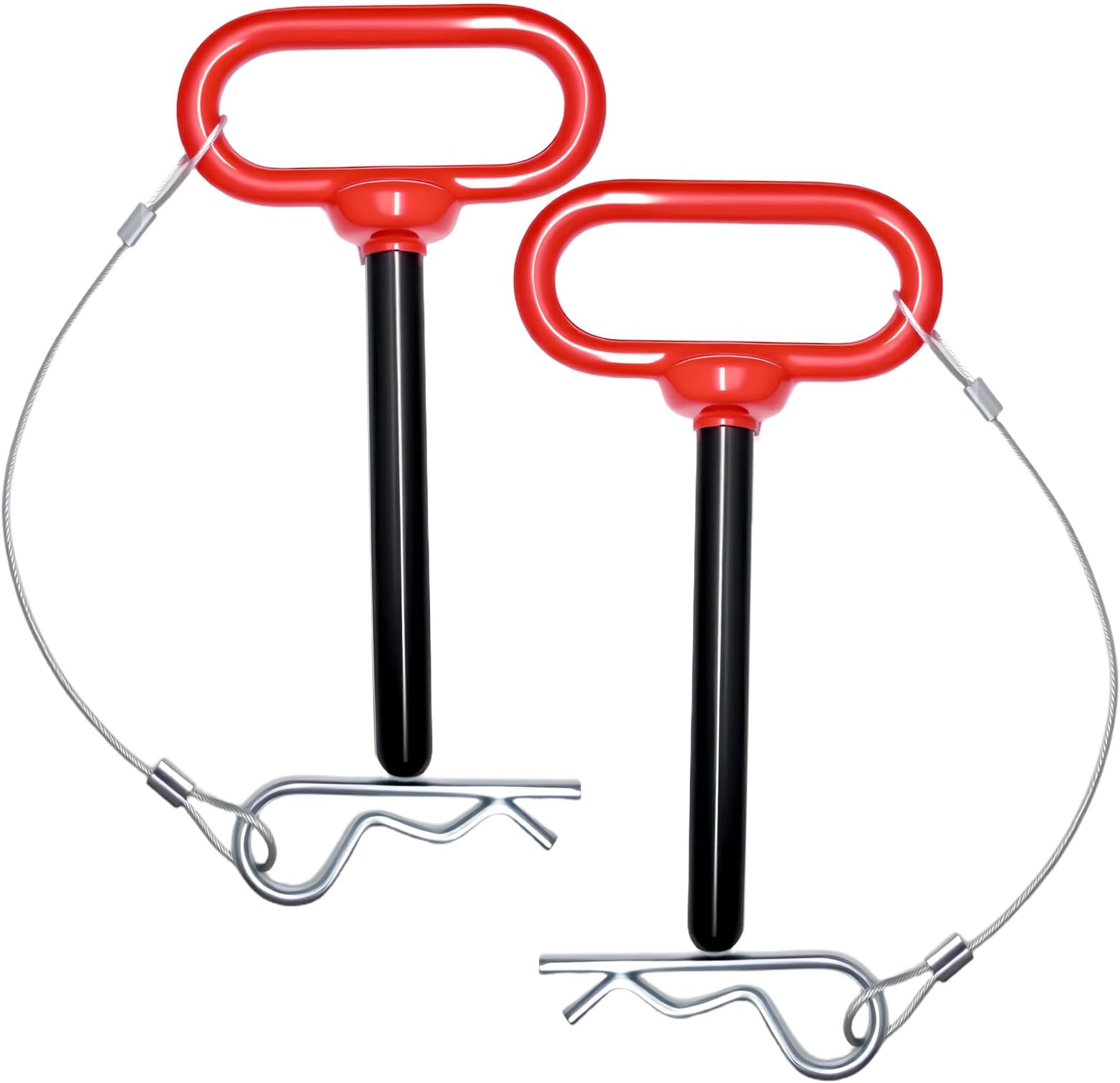 1/2" x 4" Inch Trailer Hitch Pin and Clip Towing Hitchs for Tractors, Lawn Mowers, ATVs & Golf Carts. Features Anti-Loss Rope & Red Handle for One-Handed Use. 2PCS