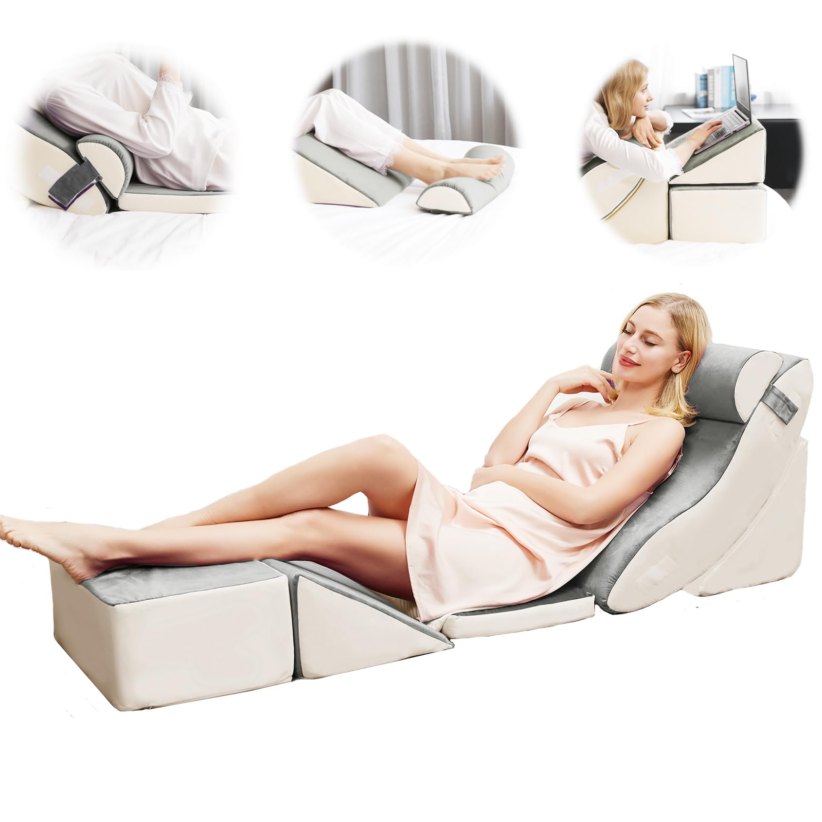 Photo 1 of TokSay 6PCS Orthopedic Bed Wedge Pillow Set - Adjustable Memory Foam Pillow for Post-Surgery Neck and Back Pain Relief - Heartburn and Acid Reflux Relief - Reading and Sleeping Support Pillow (Gray) Light Gray - 6pcs