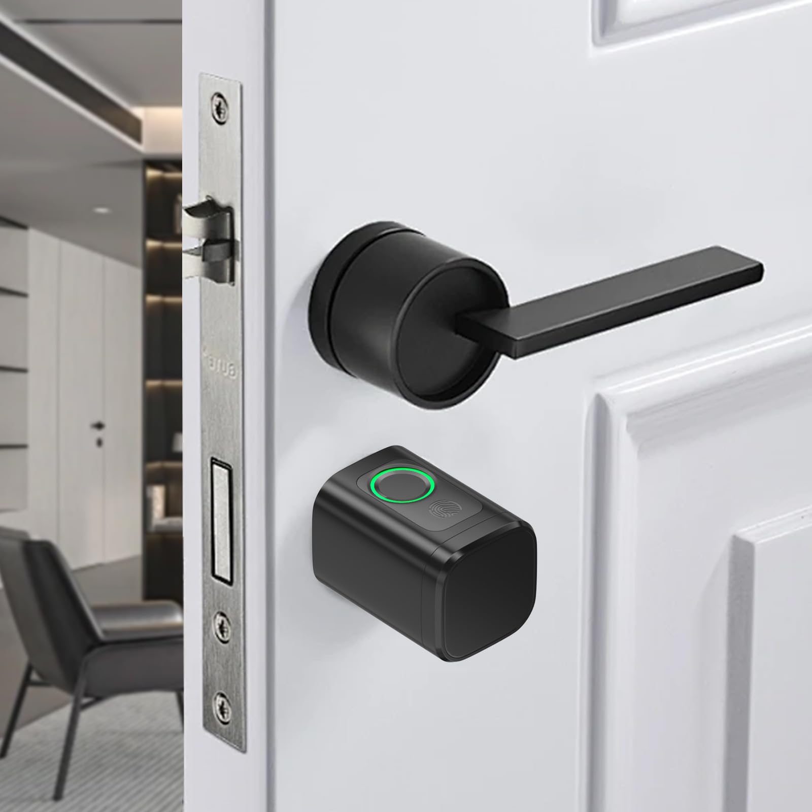 FITNATE Elektronisches Türschloss mit Fingerabdruck, 5-in-1 | App, Bluetooth, RFID, Passwort & Schlüssel, Verstellbar 60-80mm