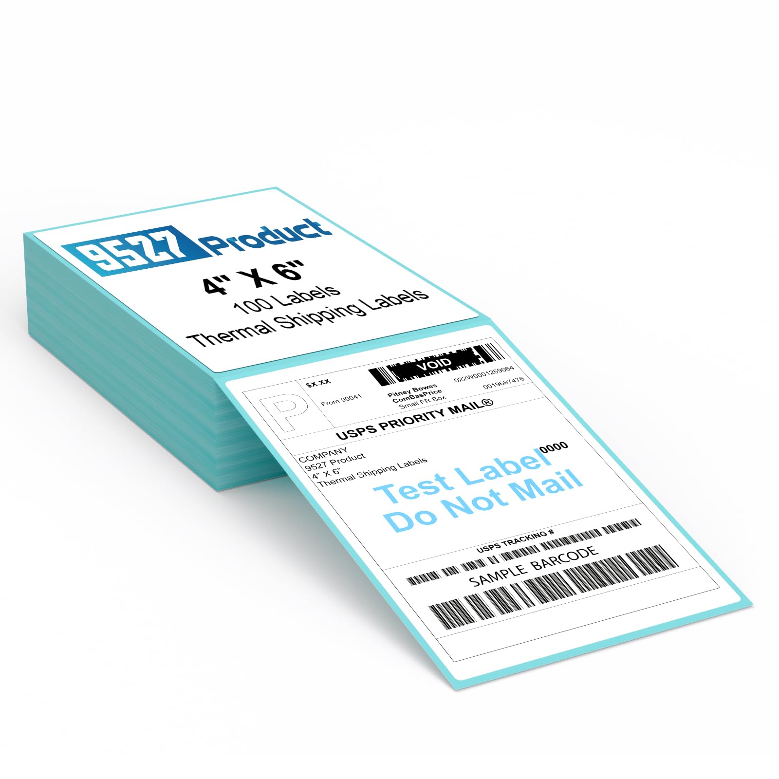 9527 Product Fanfold 4 x 6 Direct Thermal Labels with Blue Background Paper Perforated Shipping Labels for Thermal Printers, 100 Label per Stack, 1 Stack