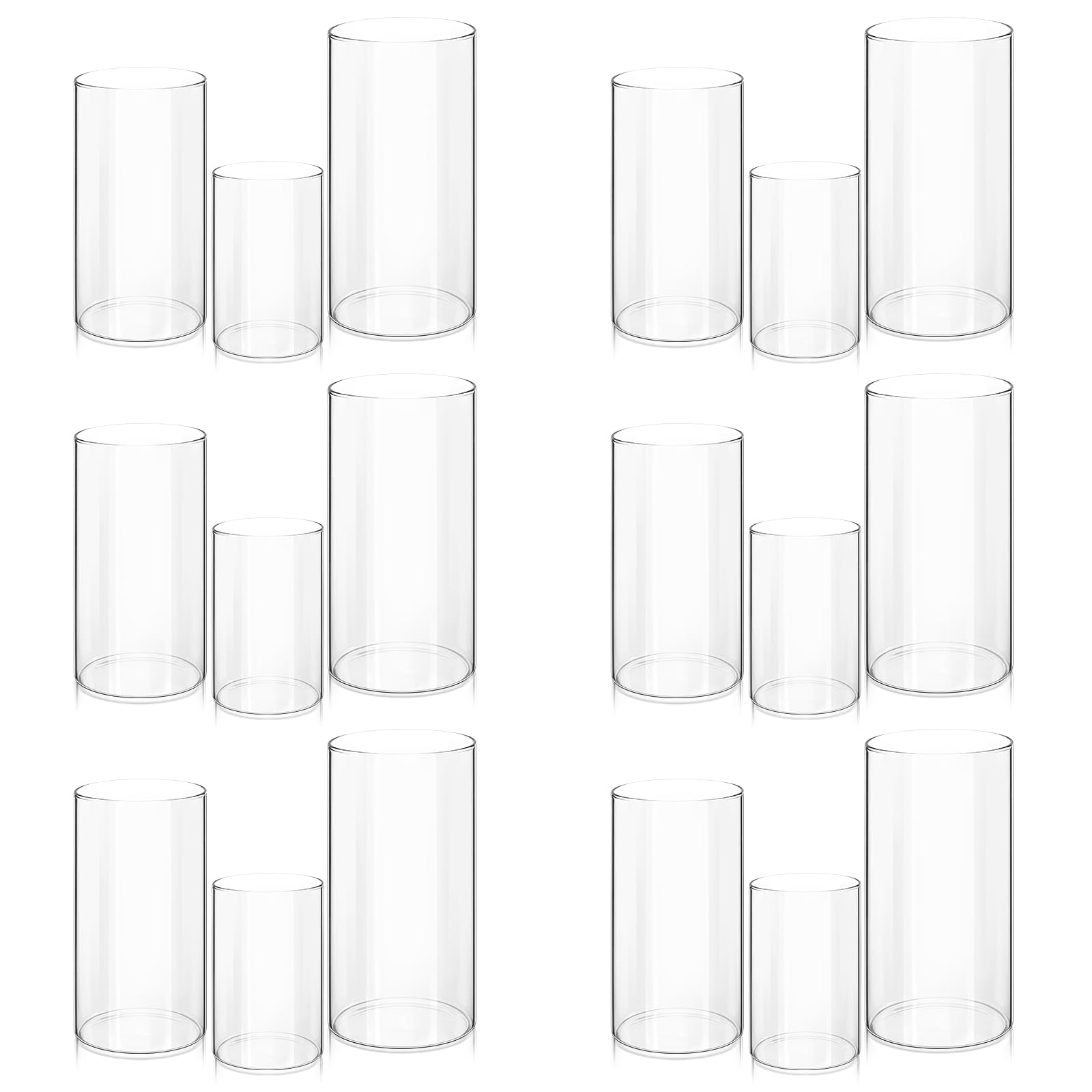Glass Hurricane Candle Holder Set of 18, Pillar Candle Holders for Table Centerpiece, Clear Glass Cylinder Candleholder, Chimney Tube, Clear Vases for Floating Candles Wedding Decorations