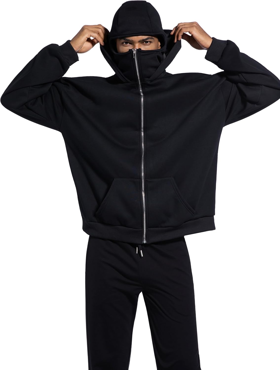 Men's Balaclava Hoodie Winter Double Layer Hooded Sweatshirt with zipper, Fleece-Lined Y2K Hoodie - Image 5