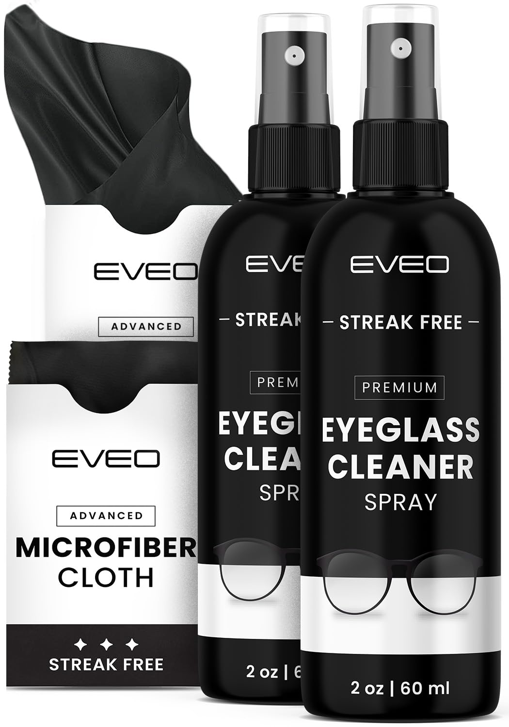 EVEOEyeglass Cleaner Spray - Glasses Cleaner No Streaks Technology & Microfiber Cleaning Cloth - Glasses Cleaning Kit, Eye Glass Cleaners Spray Lens Cleaner - Screen & Eye Glasses Kit - 2 Pack