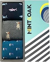 Mint & Oak Printed Crew Socks For Men, Soft Cotton Calf Length Socks, Colorful Sock Gift For Men, Anti-Microbial & Odour Free, Funky Socks - Gift Box of 3