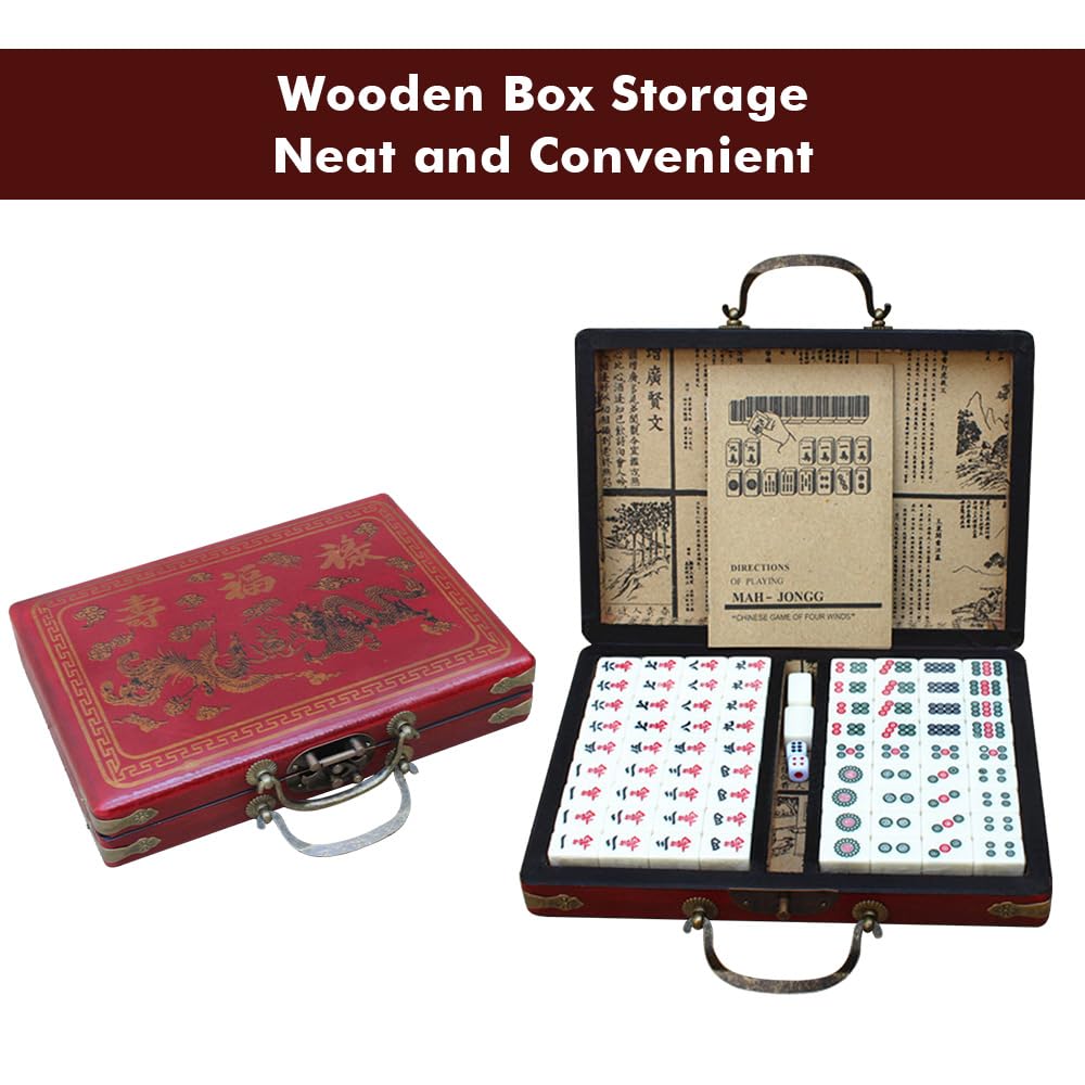Aramox Mahjong Set, 144 Steine, chinesisch, nummeriert, in Eva Koffer | Mahjong Spiel, 144 nummerierte Steine, traditionell, in Box, für Erwachsene