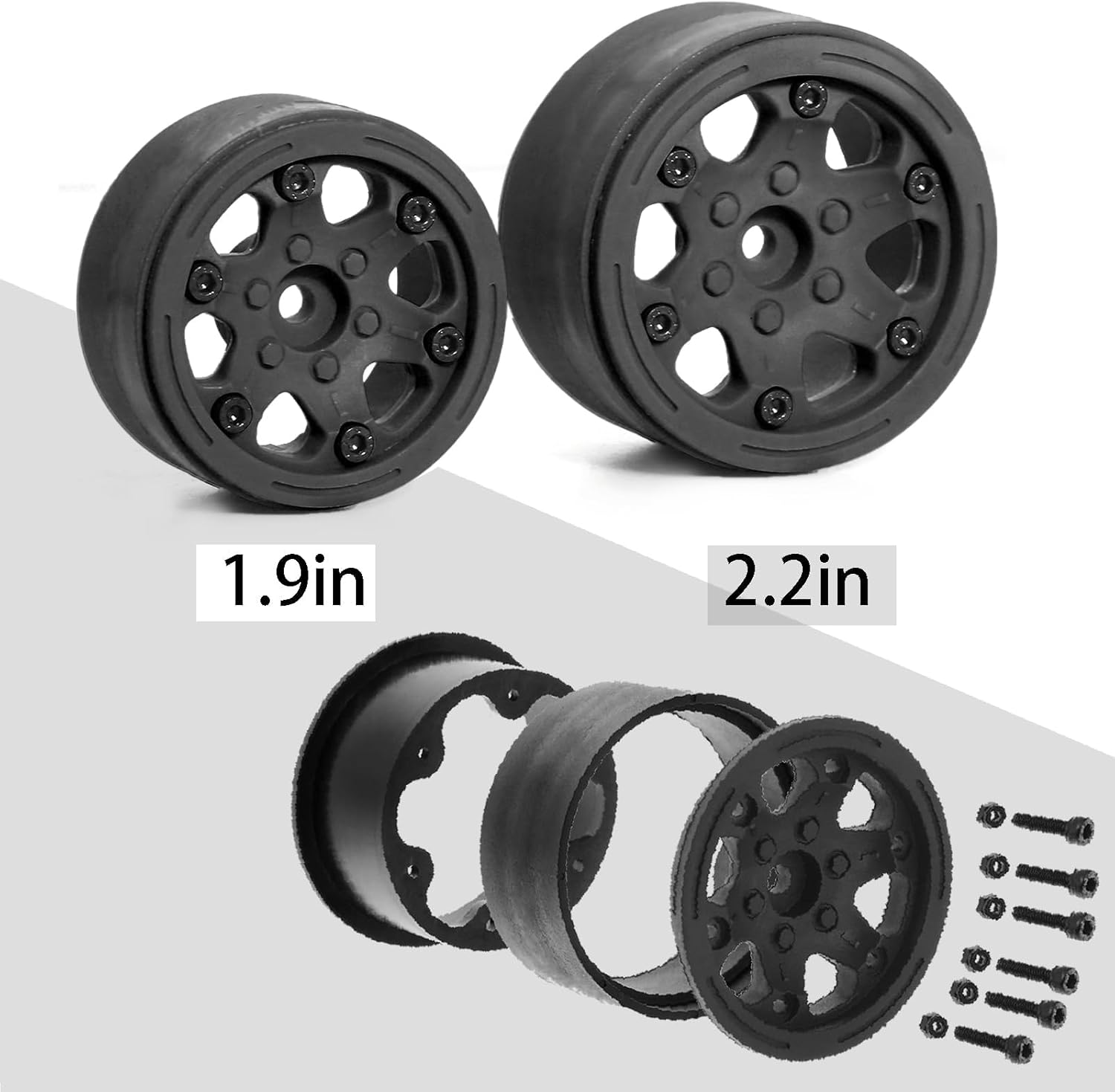 4PCS Plastic Nylon 2.2 Inch Beadlock Wheel Rim Wheel for 1/10 RC Crawler Car for Axial SCX10 90046 TRX4 TRX6 Wraith RR10 (Black)