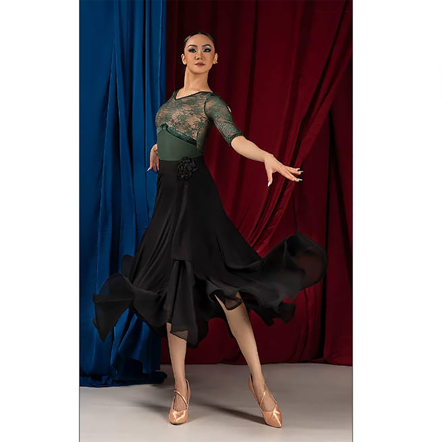Body da Ballo Donna Scollo V Pizzo Leotard Allenamento Danza Latino Standard