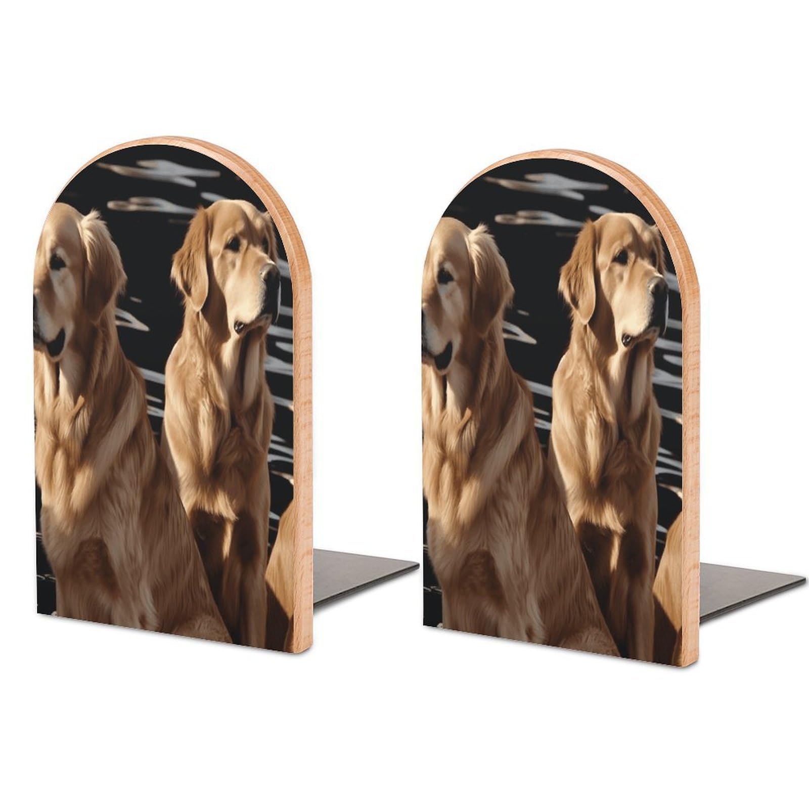 Golden Retrievers Bookends 1 Pair Heavy Duty Book Ends for Shelves Non-Skid Bookend Supports Wooden Book Holders with Metal Base Desk Organizers Books Storage to Hold Books
