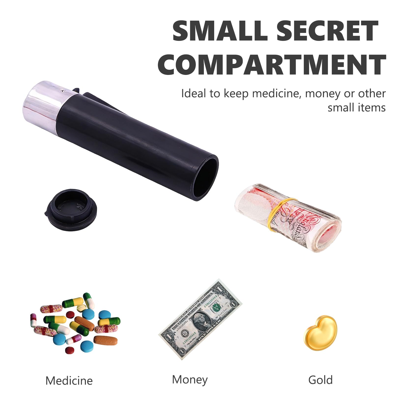 Mechero con Compartimento Oculto, Encendedor con Compartimento Secreto, Mechero Secreto Stash con Compartimentos Secretos Oculto para Casa, Festivales, Coche, Viajes (Negro)