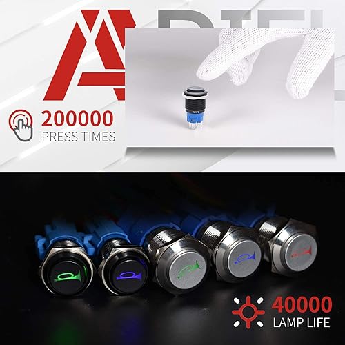 Miniatura 6 de APIELE Interruptor de palanca de bocina de altavoz momentáneo de 0.630 in y 12 V, orificio de montaje de 0.63 pulgadas, orificio de montaje 1NO 1NC