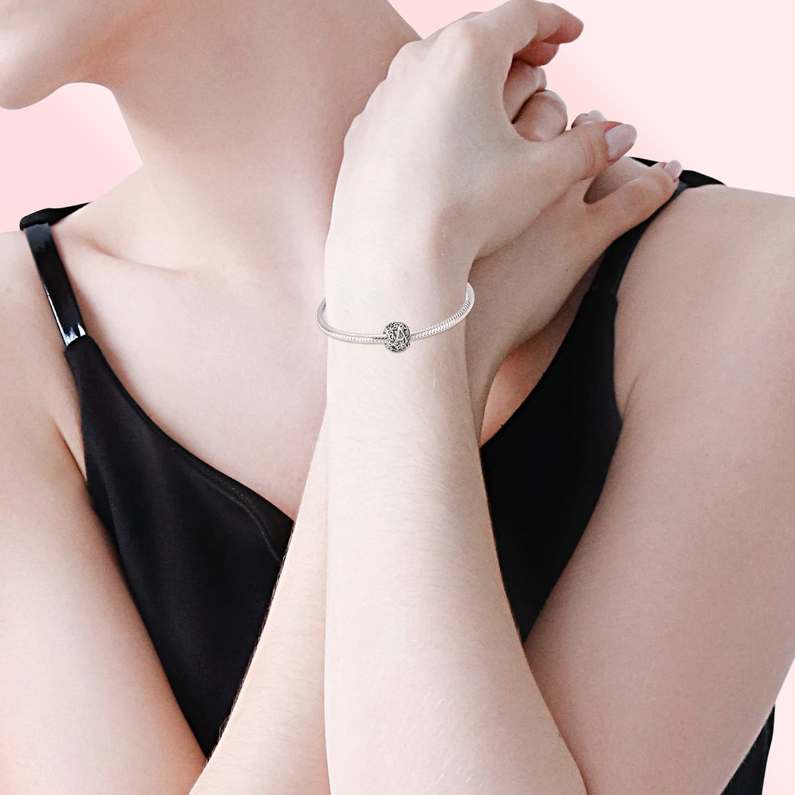 Annmors Charm in argento Sterling 925 con ciondolo a forma di lettera dell'alfabeto, utilizzabile come iniziale o per formare parole, compatibile con bracciali