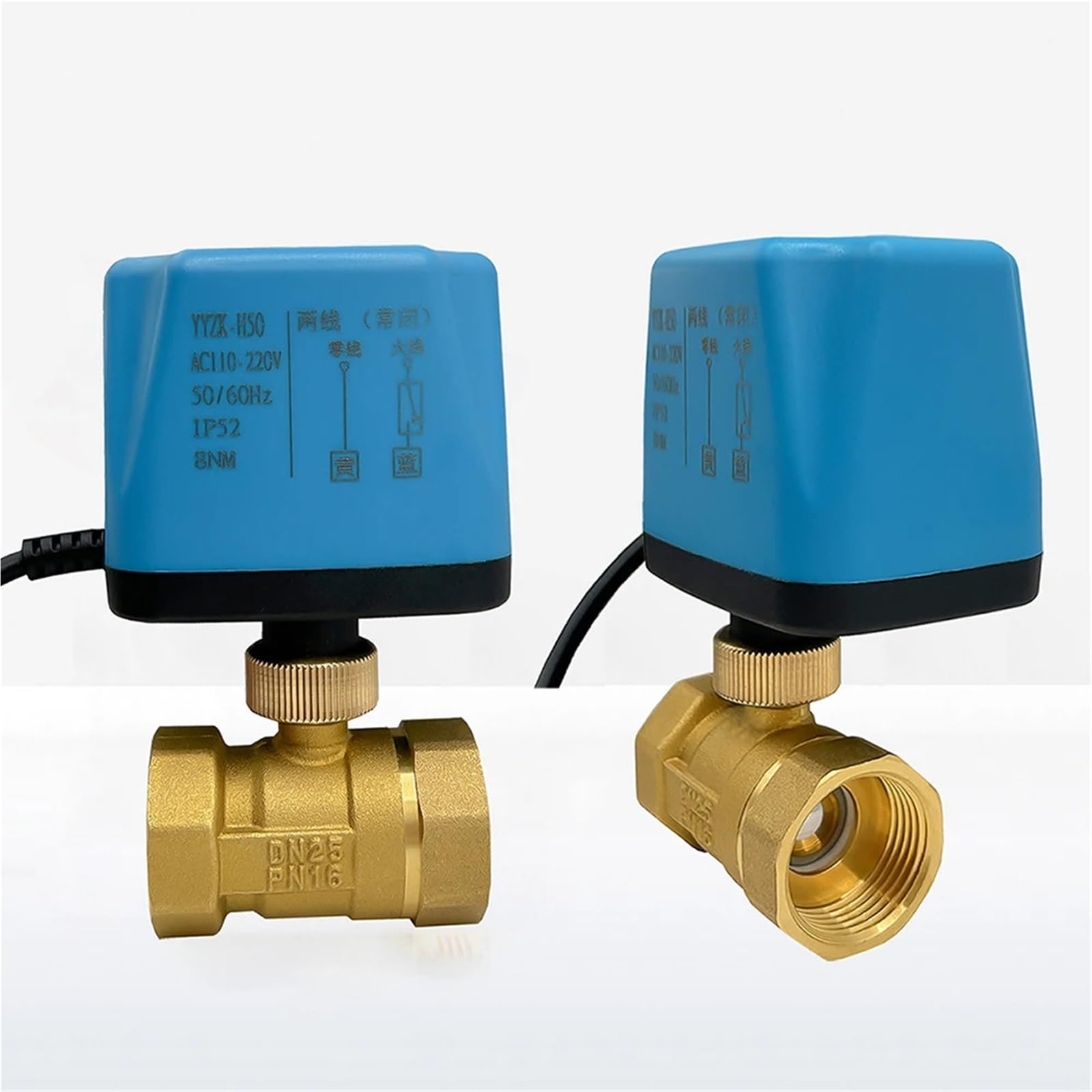 Valvola a sfera elettrica motorizzata in ottone, 2 fili, 12 V, 24 V, 1 pezzo, 1/2, 3/4, 1/2 pollici, normalmente chiusa/aperta(DN50,220VAC_CR704)