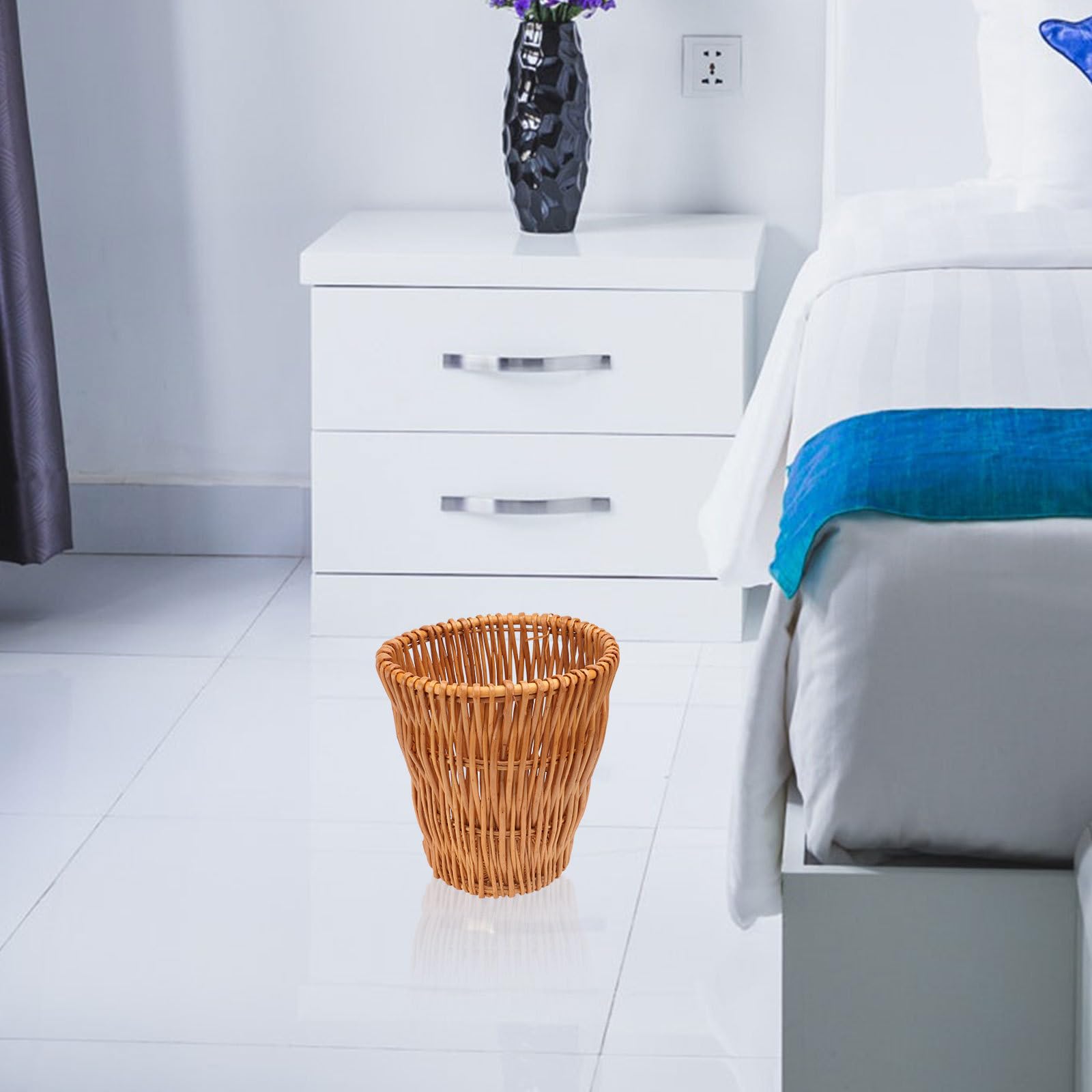 Genérico Cubo de Basura de Mimbre Beige Multiusos para Baño y Cocina, Fácil de Usar, Diseño Delicado y Aspecto Elegante para Almacenamiento Ecológico