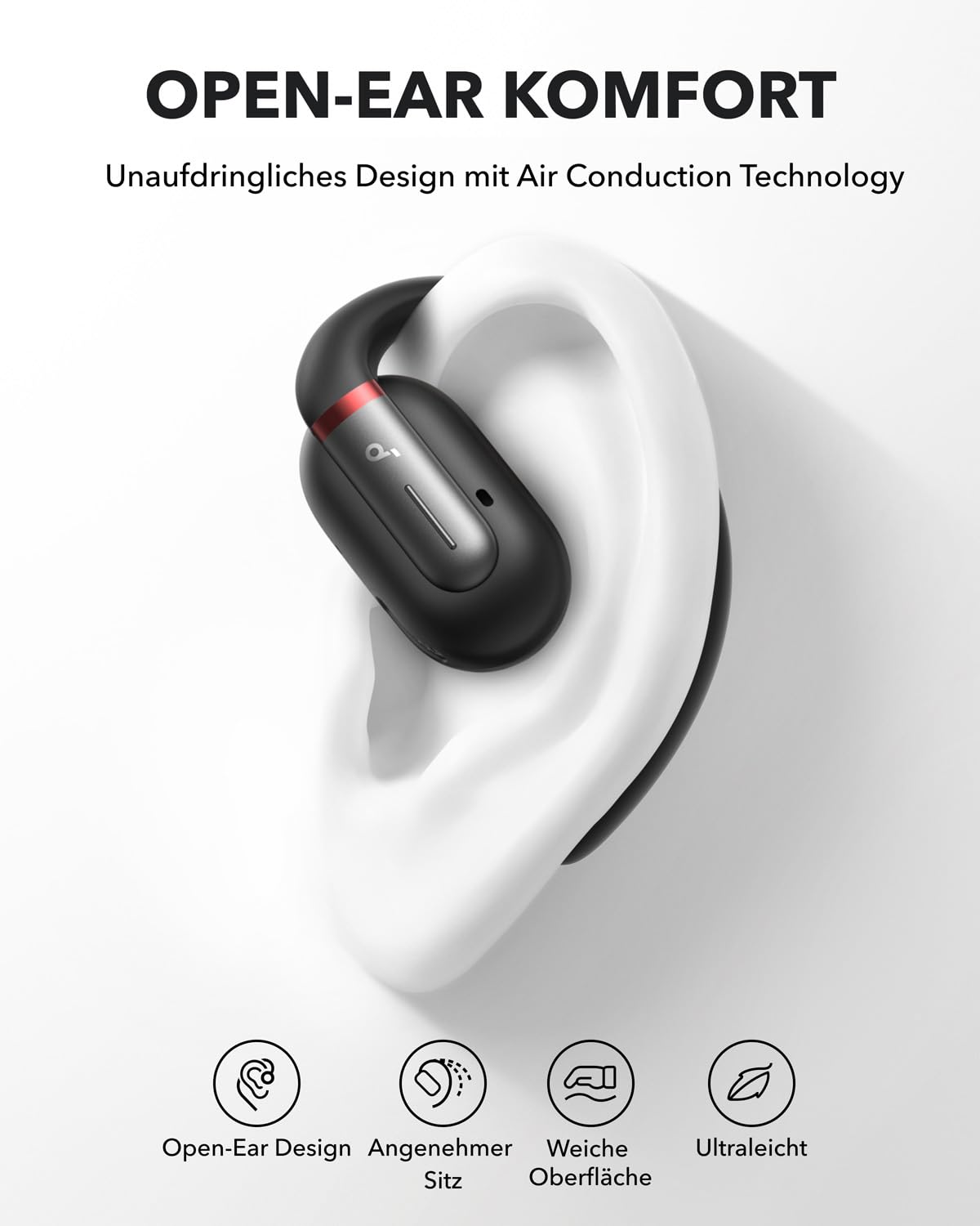 soundcore by Anker V30i Open Ear Kopfhörer, leichte und komfortable Wireless Earbuds, Bequeme und ergonomische Ohrbügel, satter Bass, 36h Spielzeit, Bluetooth 5.3, App-Steuerung, klare Anrufqualität