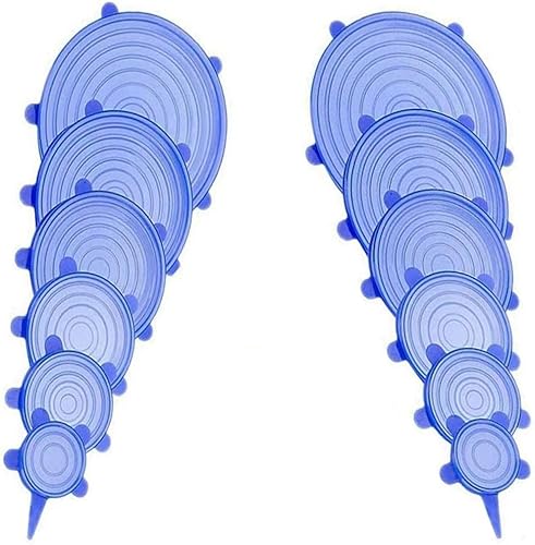 Juego de 12 tapas elásticas de silicona, 6 tamaños, fundas reutilizables para almacenamiento de alimentos, cubiertas de silicona para tazones,