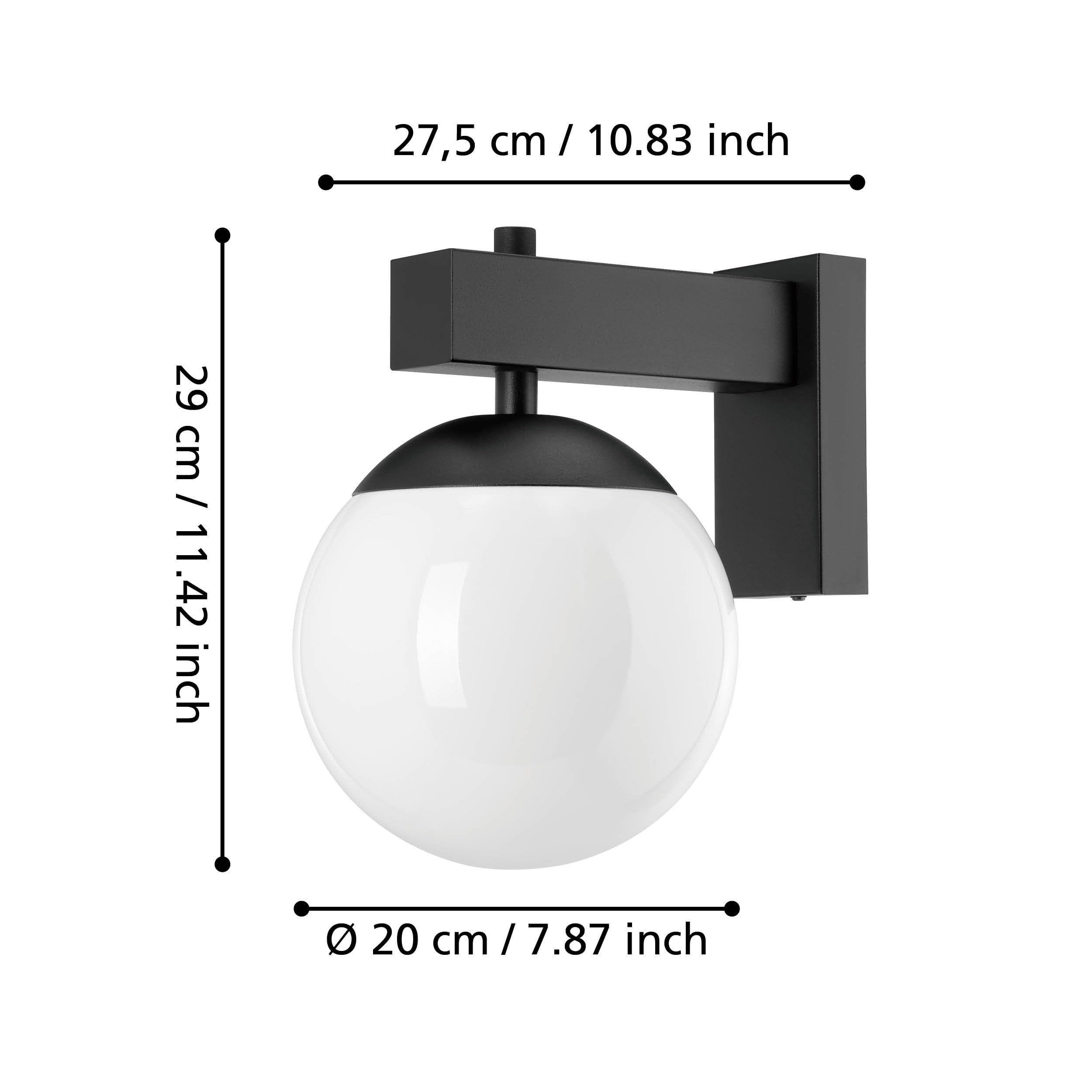 EGLO Bufalata - Lampada da parete per esterni, applique per esterni, in | metallo nero, sfera in plastica bianca, con attacco E27, IP44