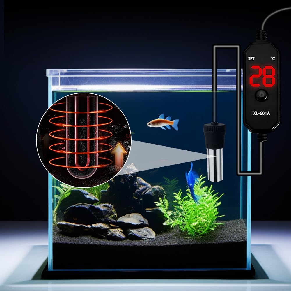 DONGKER Riscaldatore Acquario,10 W/15 W 5 V 2 A USB Riscaldamento Sommergibile per Acquari 17 ℃-34 ℃ Regolabile con Display Digitale a LED per Serbatoio Pesce e Tartarughe da 3-5 Litri
