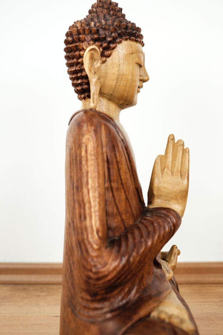 Livasia Bouddha en Bois de Bali, Statue bouddhique, Sculpture en Bois Massif, Durable et Fait Main (50 cm)
