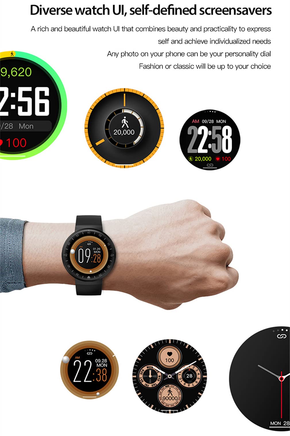 Smart Watch Fitness Tracker per Uomo Donna, Smartwatch con Calorie/Contapassi Activity Tracker, Cardiofrequenzimetro del Sonno per Android E iOS,Nero