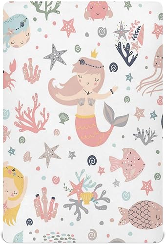 Lindas sábanas para cuna de niña sirena con plantas marinas, sábanas ajustables elásticas para cuna para niños y niñas, sábana de cuna unisex disponible en Yaxa Colombia