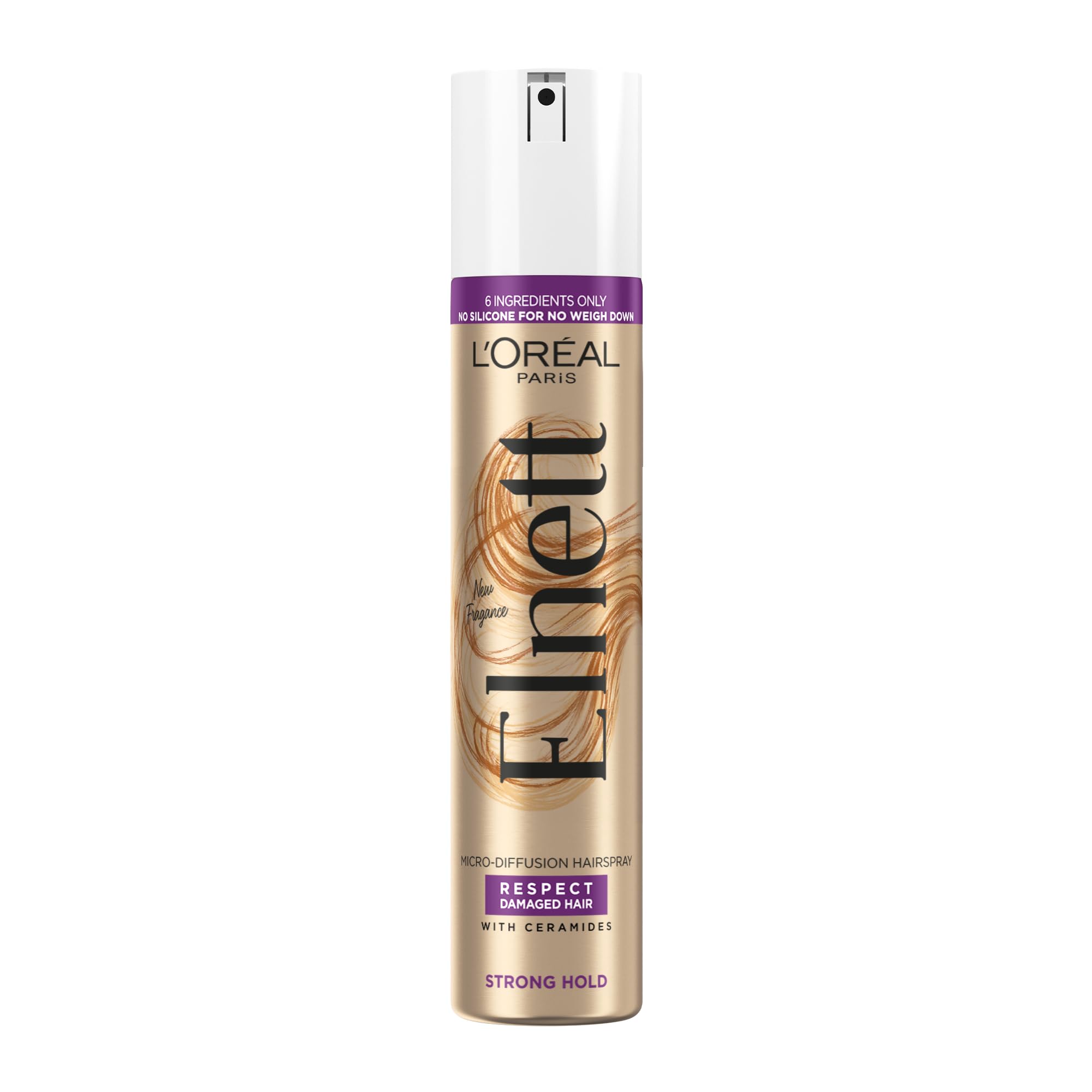 L'Oréal Paris Elnett Hair Spray for Damaged Hair, Enriched with Ceramides, Up to 48h natural strong hold, Protects from hair frizz, 200ml