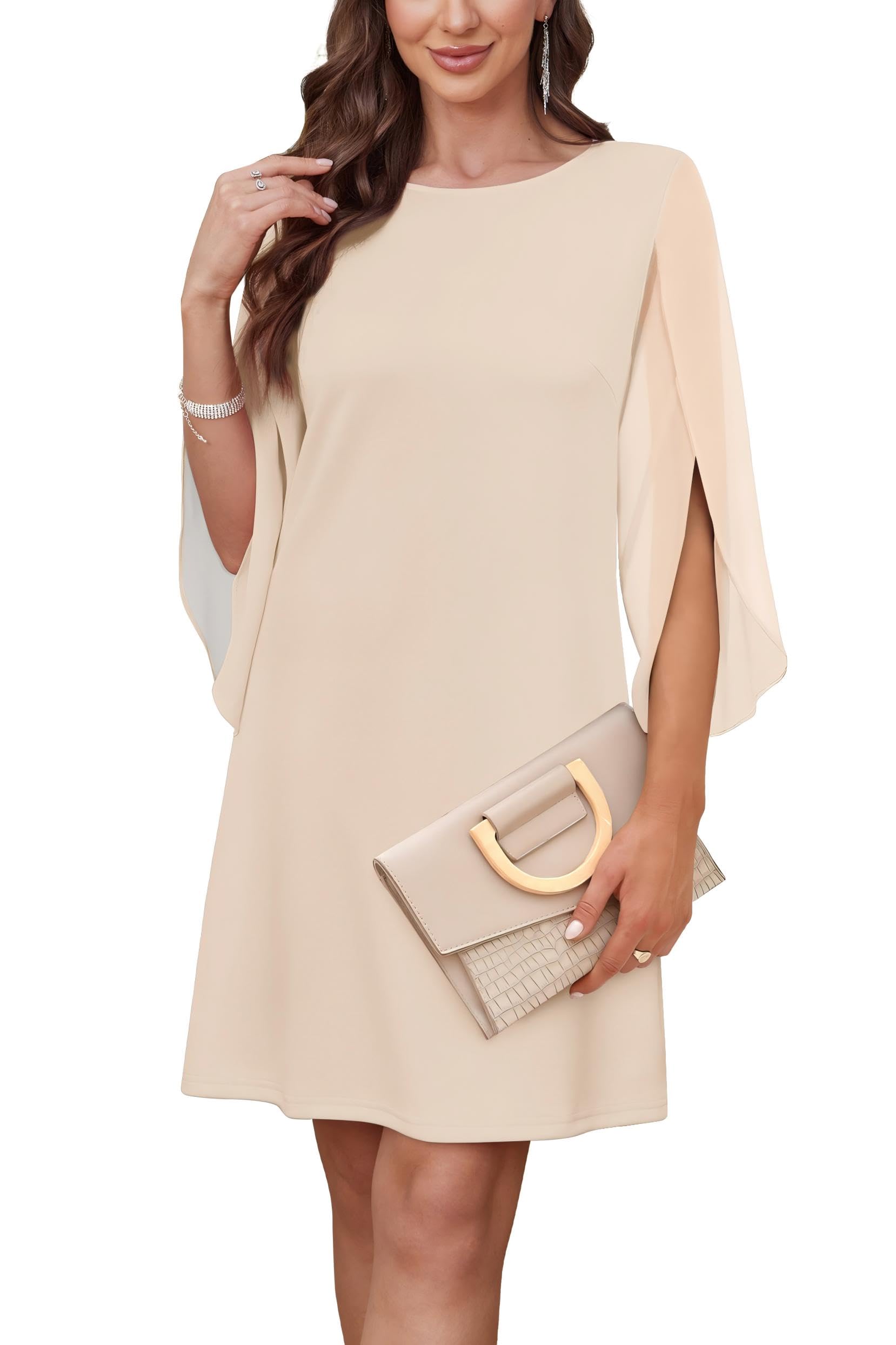 RUMIA Womens Cocktail Dresses Flutter Sleeve Wedding Guest Dresses for Women 2025 Trendy Apricot Medium