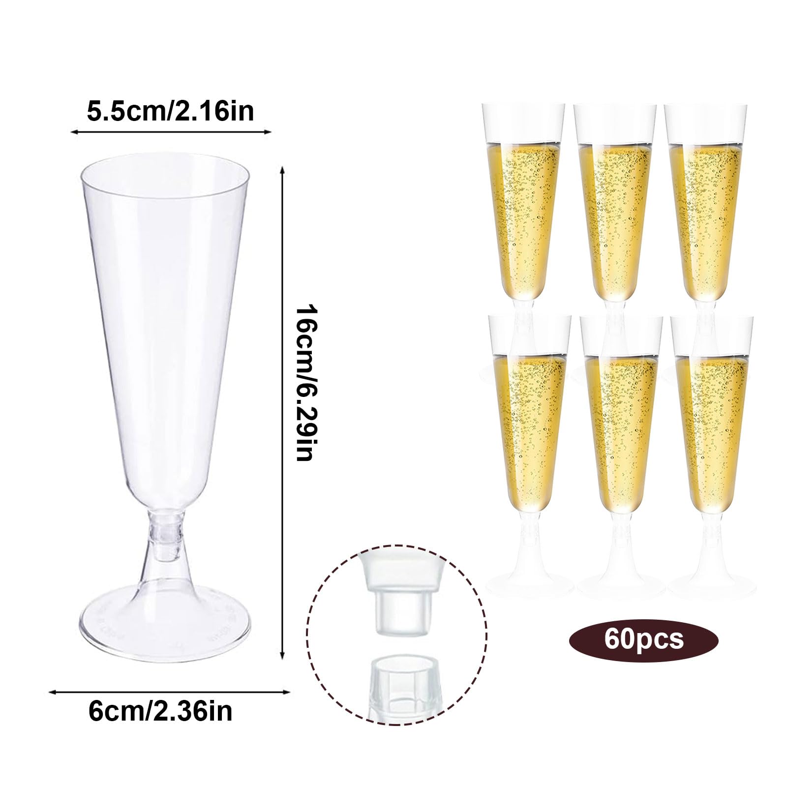 60 bicchieri da spumante, trasparenti, riutilizzabili, 150 ml, per cocktail, matrimoni, feste, cene