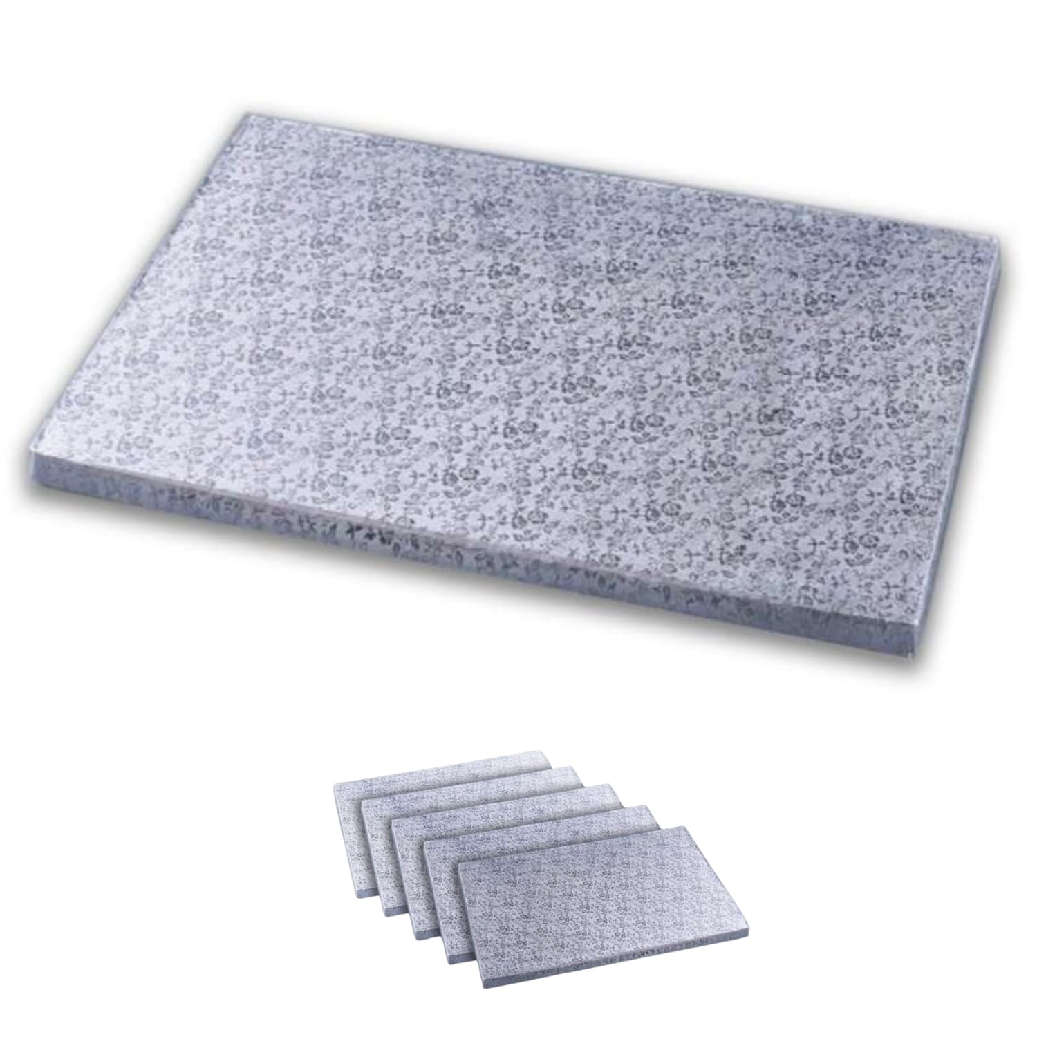 COXIMUS Plaque à gâteaux rectangulaire 60x40x1 cm | Set de 5 pièces | Cake Board rectangulaire | aussi pour des gâteaux épais et à plusieurs étages | revêtement en aluminium de haute qualité