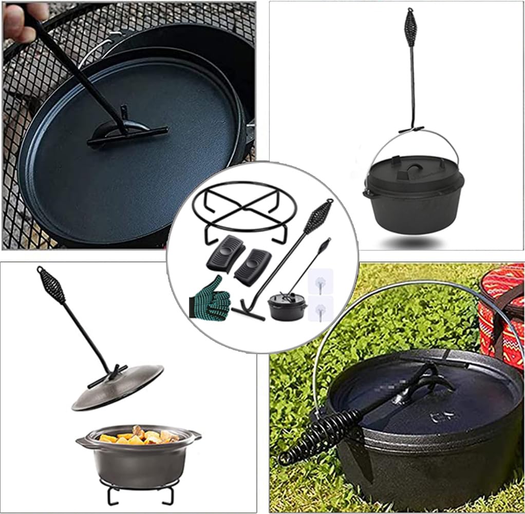 Deckelheber Dutch Oven Griffhaken, 26CM Dutch Haken, Feuertopf Deckelheber, Dutch Untersetzer, Ständer, Untergestell Dutch Oven Zubehör Set