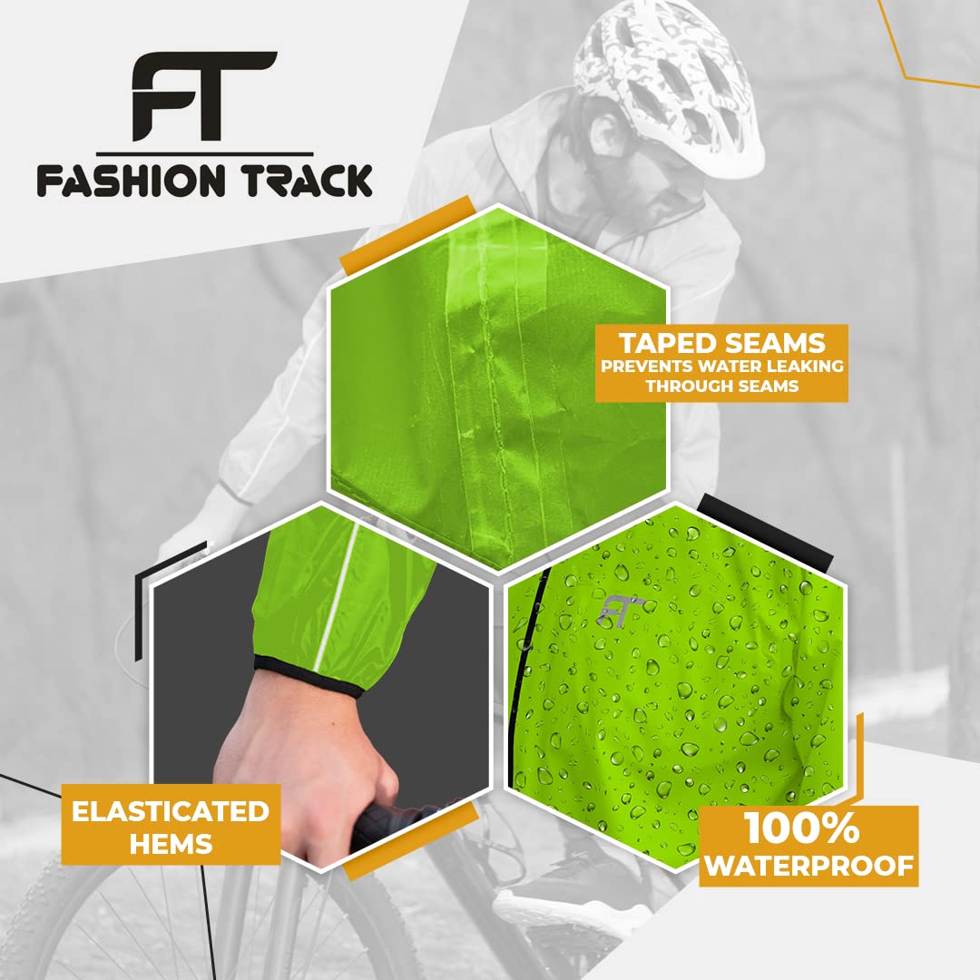 Fashion Track Giacca da ciclismo leggera impermeabile da uomo con cappuccio rimovibile, alta visibilità, unisex, antivento, riflettente, con 2 tasche interne e 1 tasca