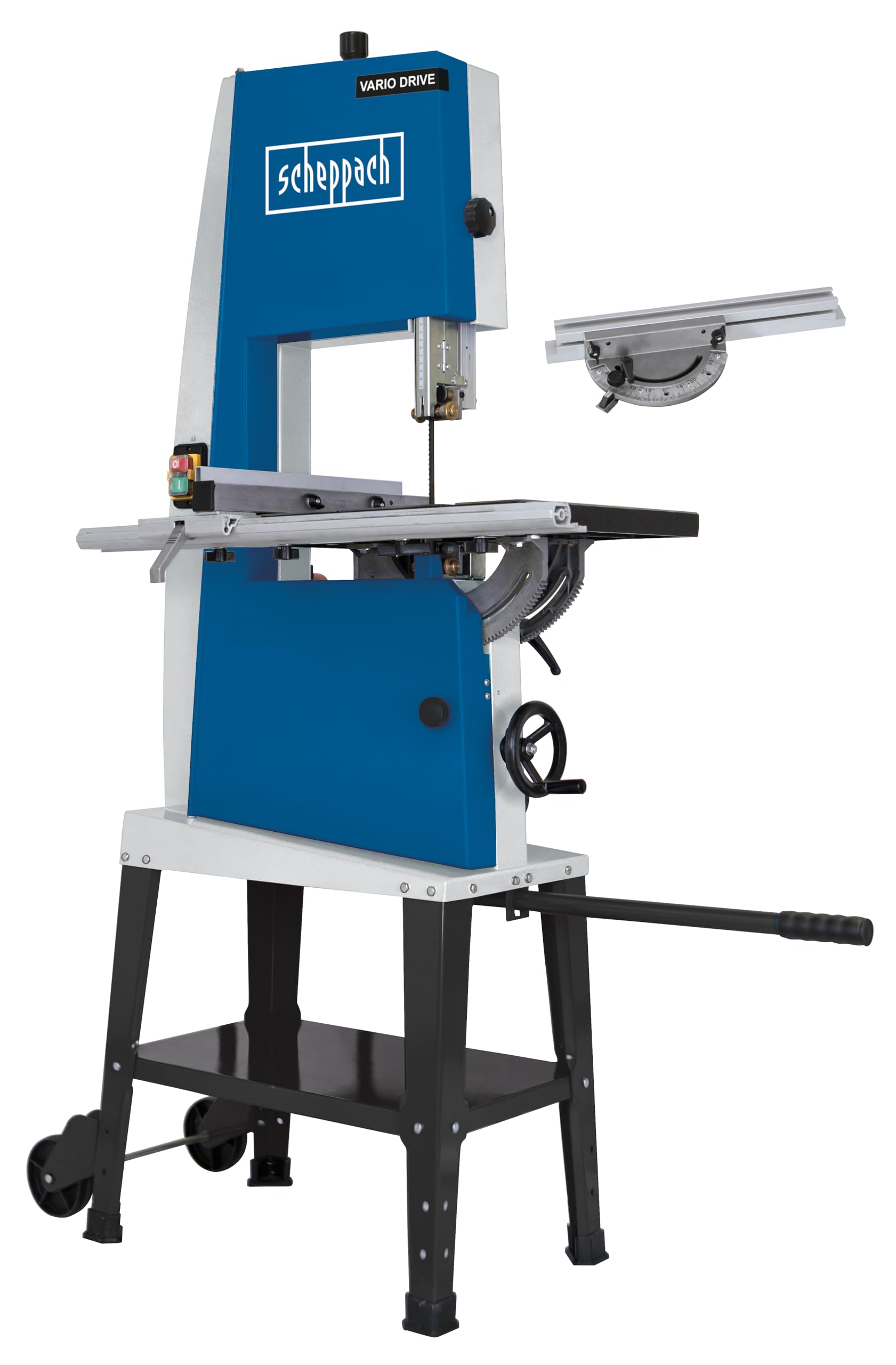 Scheppach Scie à ruban Basa 3 | 800W | 400V | Vitesse de coupe : 370-750m/min | Hauteur de coupe maxi : 205 mm | Largeur de passage : 306 mm | Table 45°| Gabarit de coupe transversale & support inclus