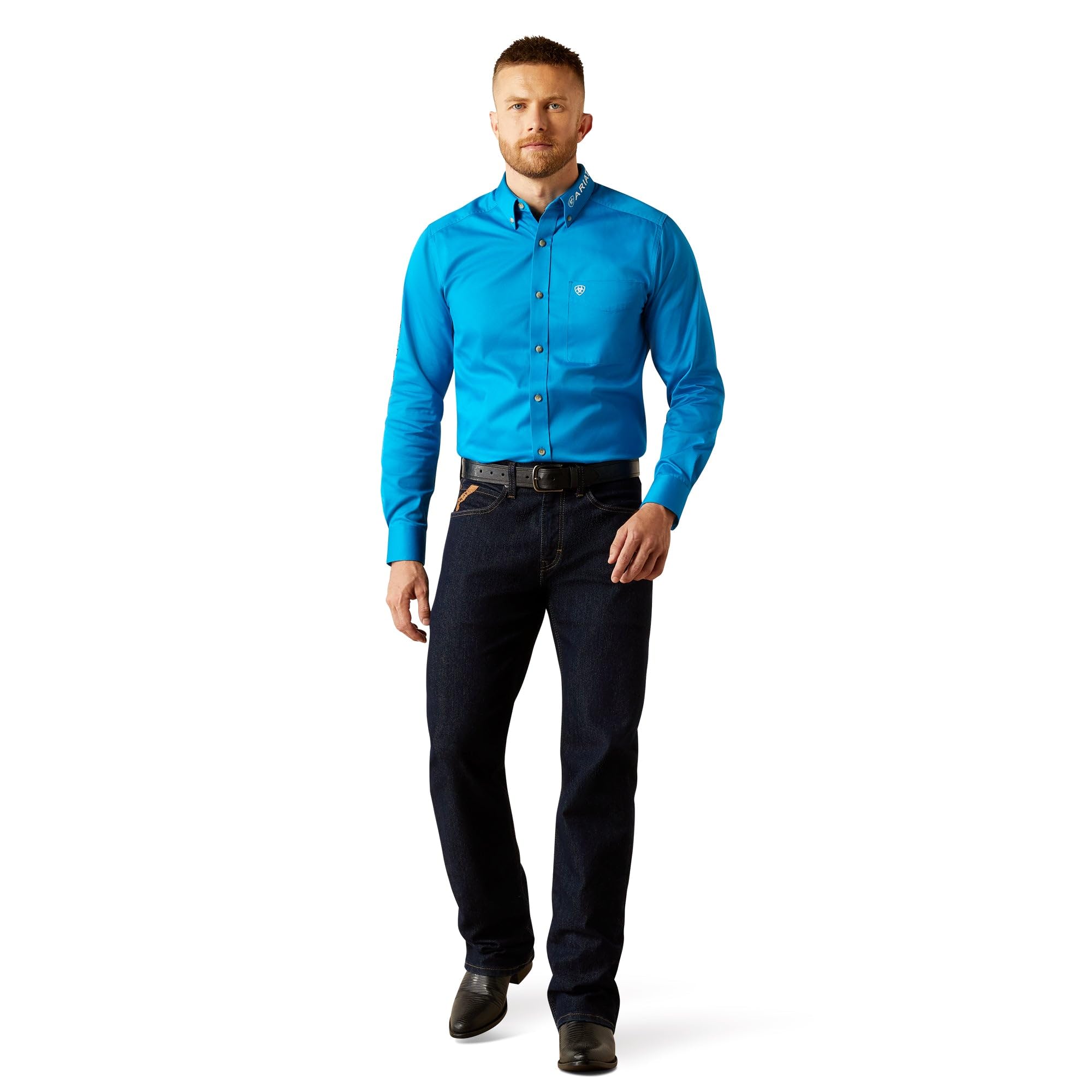 Ariat Men's Team Logo Twill Fitted Shirt, Blue/Dark Blue, Medium
