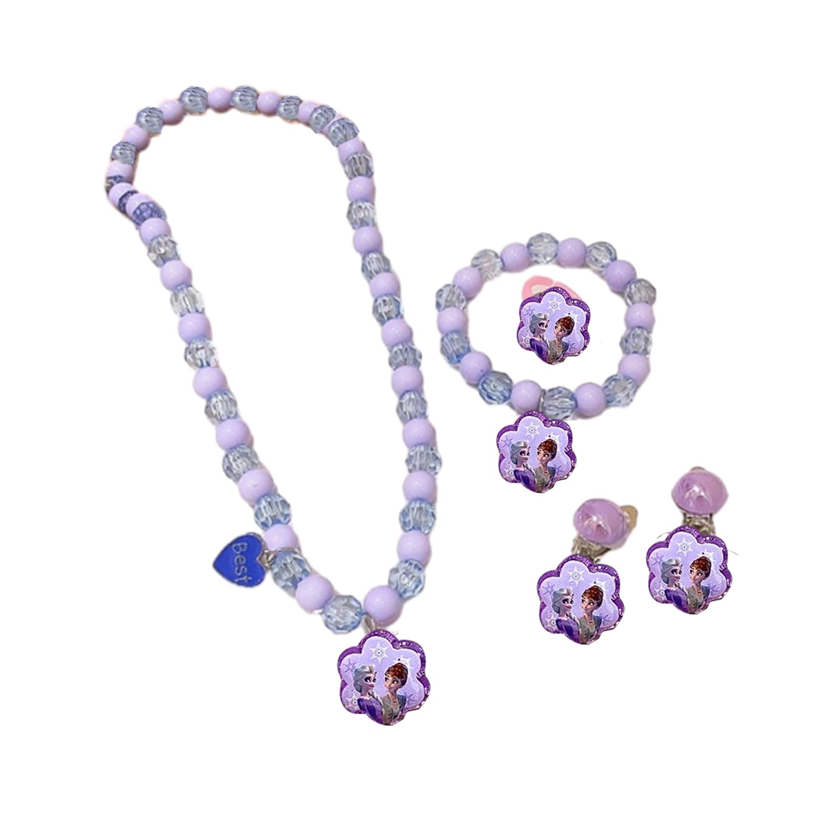 5 Stück Kinderschmuck Kleine Mädchen,Cartoon Halskette Armband Ring Clip-on Ohrringe Haar Klammern Einstellen Set,Princess Zubehör Set,Modeschmuck Party Favors Geschenk zum Anziehen Pretend Party
