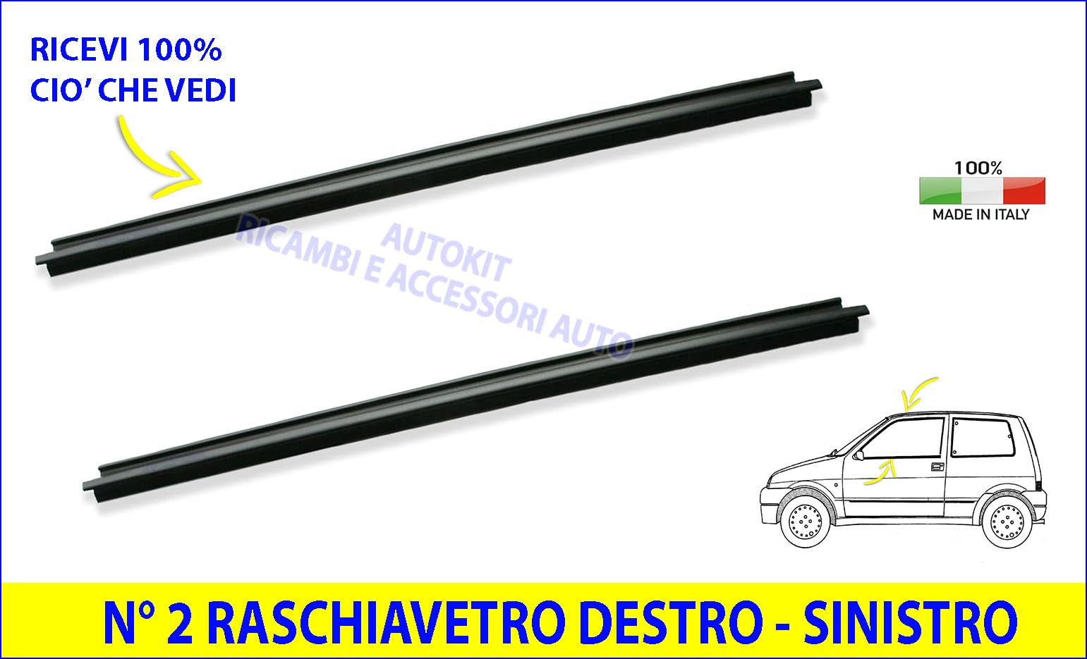 Generico 2 Guarnizioni Raschiavetro per 600 dal 1998 al 2010 Finestrino destro e sinistro Seicento vetro DX e SX 3616E40-2