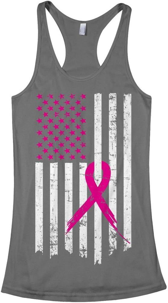 Threadrock Women's Pink Ribbon Breast Cancer Awareness Flag Racerback Tank Top