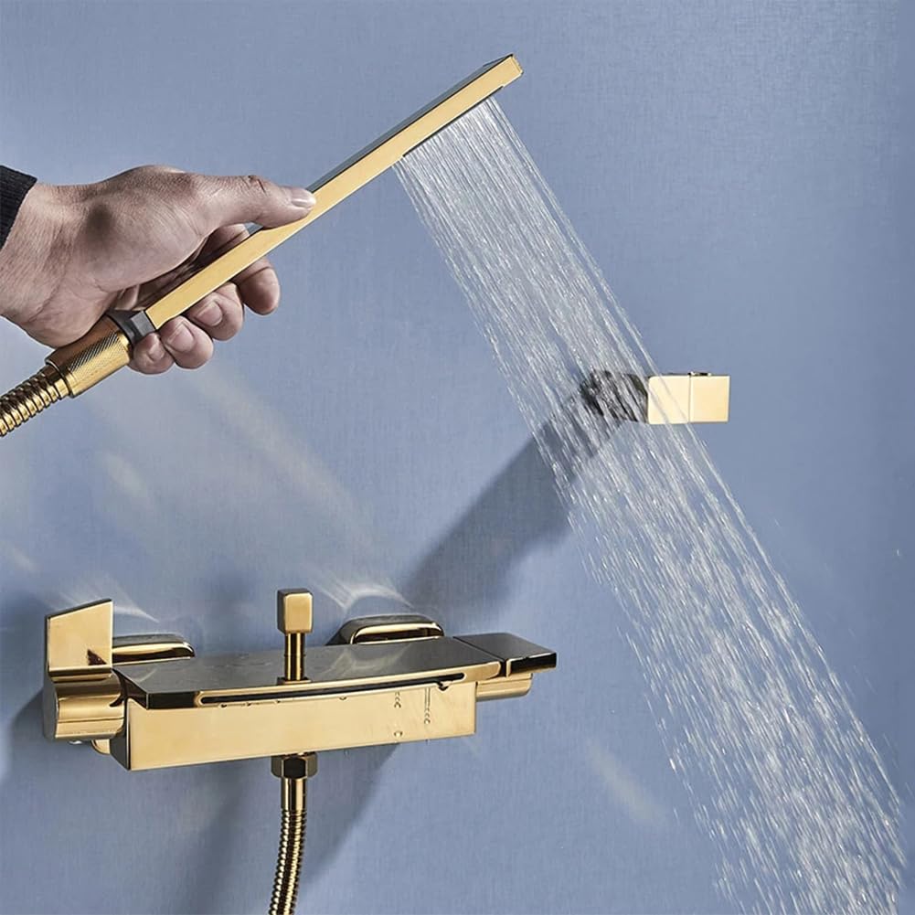 Grifo mezclador de baño de latón montado en la pared con dos asas y ducha de mano, grifo de baño Ele para una experiencia de spa rious