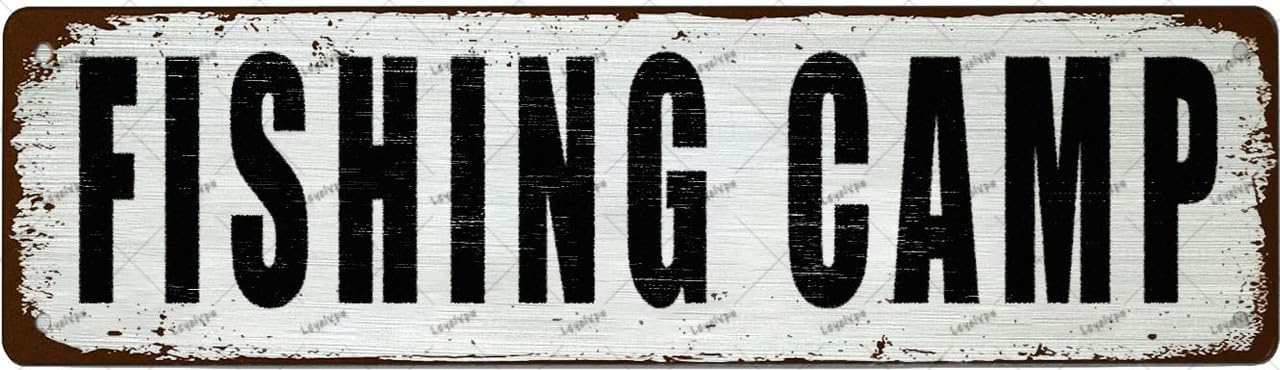 Vintage Metal Signs FISHING CAMP Wall Art Home Wall Decor Retro Vintage Tin Sign For Office,Garage,Garden And Coffee Station Decor,4x16 Inch