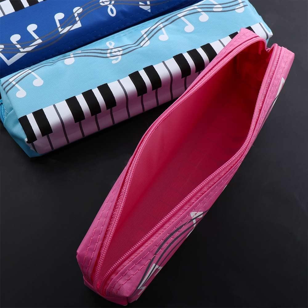Gowxs Black Oxford Cloth Pencil Case,Square Single Layer Music Notes Piano Keyboard Pencil Case Pencil Holders and Pen Holders Large Capacity Pen Bags Stationery Office Supplies - Image 3