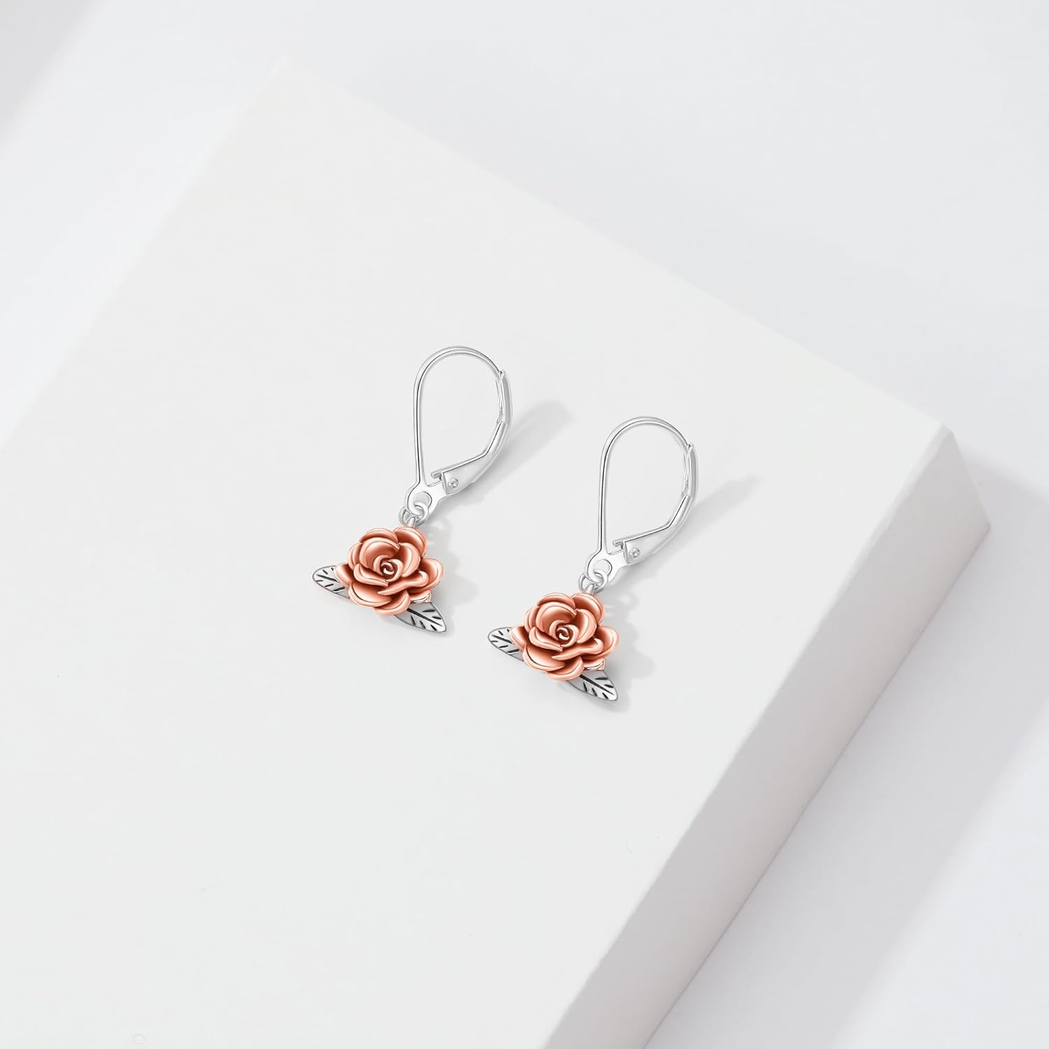 Rose Dangle Drop Earrings 925 Sterling Silver Rose Leverback Earring Jewelry for Women - Image 2