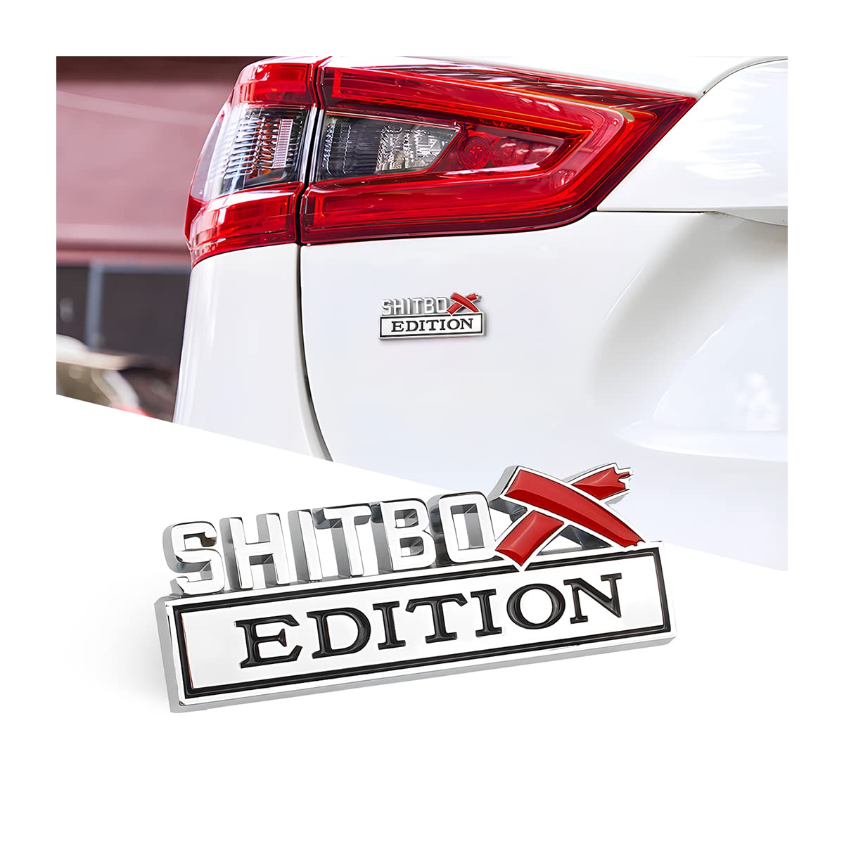 Blilo Shitbox Edition Emblems, 3D Letter Badge Sticker Decal for Car, Exterior Emblem with 3M Strong Adhesive, Fender Replacement Decoration, Compatible with Most Vehicles (Silver/Black)