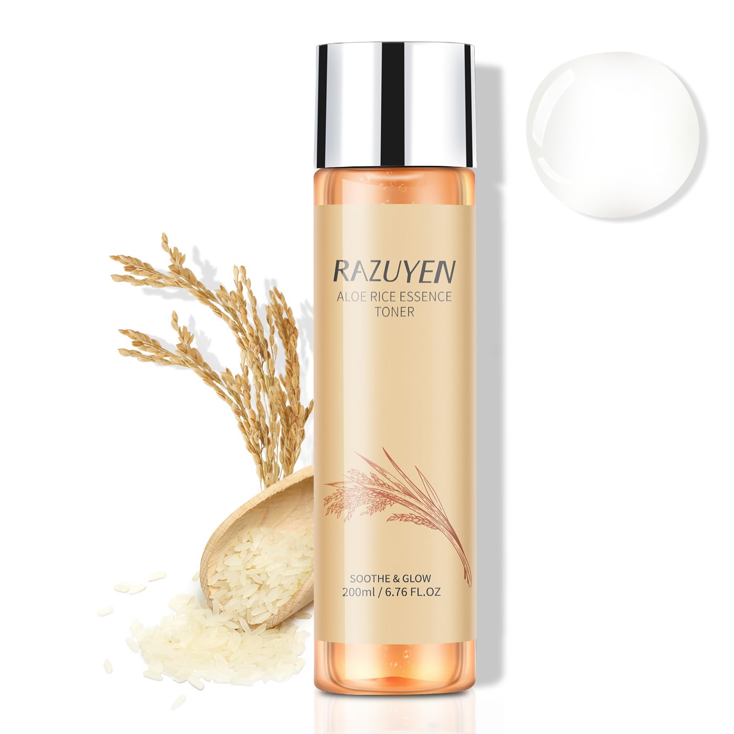 Rice Toner with Aloe Leaf Water, Niacinamide and Centella Asiatica, Milky Toner for Soothing and Glowing Skin, Vegan, Alcohol and Fragrance Free