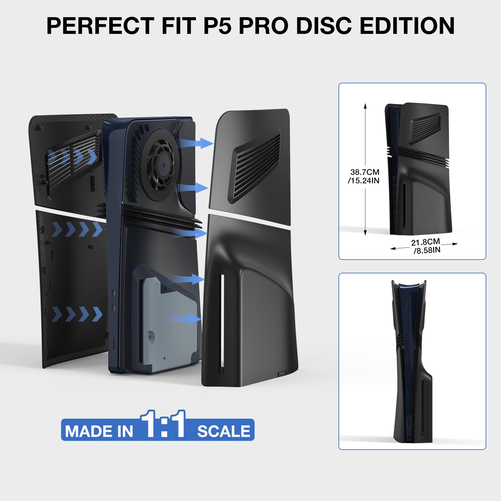 innoAura P5 Pro Cover für Disc Edition, faceplate mit Belüftungsschlitzen und Staubfilter, Kratzfeste und Staubdichte Schutzhülle für 2024 P5 Pro Disc Edition (Schwarz)