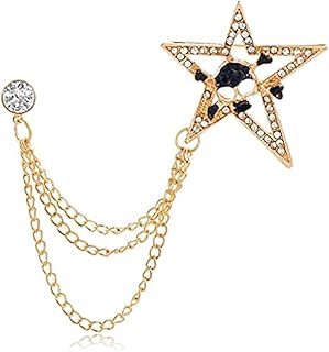 دبابيس طية صدر السترة، دبوس بروش عصري على شكل نجمة خماسية للرجال، شارة شخصية على شكل جمجمة وسلسلة دبوس لطوق البدلة (فضي)