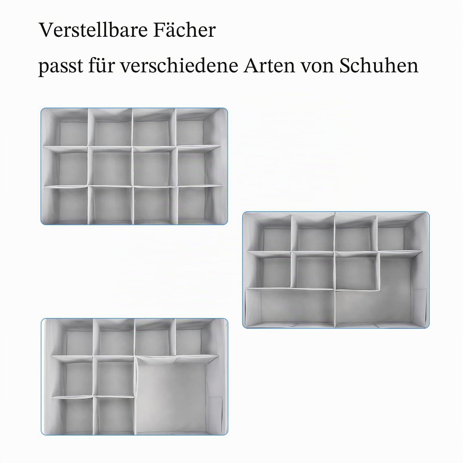 Aufbewahrungsbox für Schuhe, Schuh Aufbewahrungssysteme mit 12 Fächern, Schuhorganizer für Closet, mit Tragegriff, Geeignet für Stiefel, Hohe Absätze, Flache Schuhe, etc., Grau