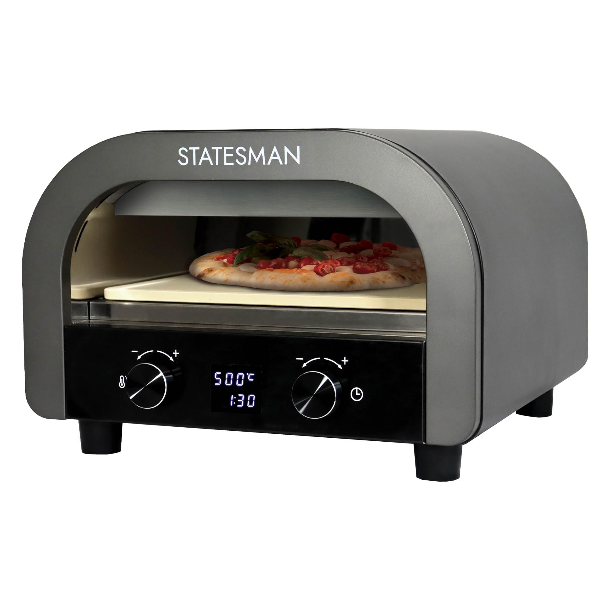 Statesman SKPO0E13B Electric Pizza Oven, 12 Inch, 2200 W, Digital Display, 13 Inch Pizza Stone Included, Grey