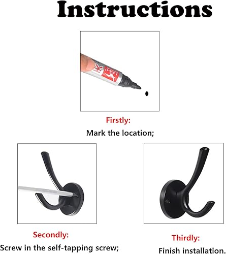 Miniatura 4 de Toalla de baño negra mate resistente de latón resistente para colgar abrigos, sombreros, toallas para baños, dormitorio, cocina, ganchos para colgar