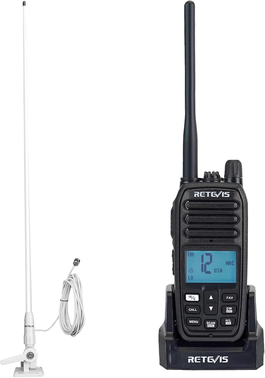 Retevis MA06 VHF Marine Antenna (1 Pack) Bundle with RM21 Handheld Marine Radio (1 Pack), 3.5dBi Fiberglass Waterproof Boat Antenna, Radio Marine Floating IP67 Submersible, Noise-Cancelling, 1800mAh