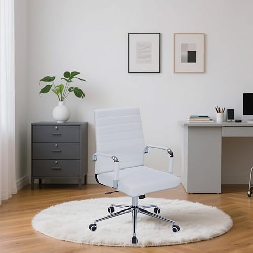 Silla de escritorio de oficina acanalada de cuero, sillas ejecutivas ergonómicas para sala de conferencias con ruedas, silla giratoria ajustable